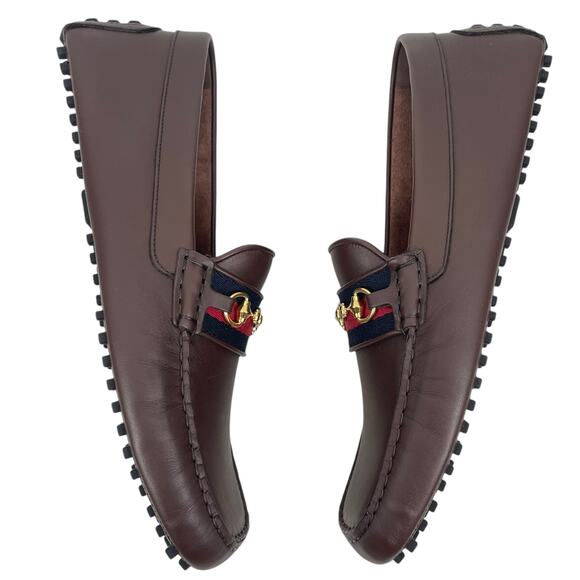Gucci Ayrton Web GG Logo Horsebit Leather Driver Loafer Brown Size 13 - Picture 8 of 15